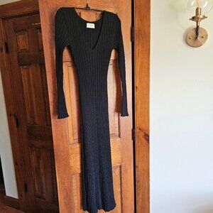 Dissh Elegant Long Black Ribbed Dress Sz S